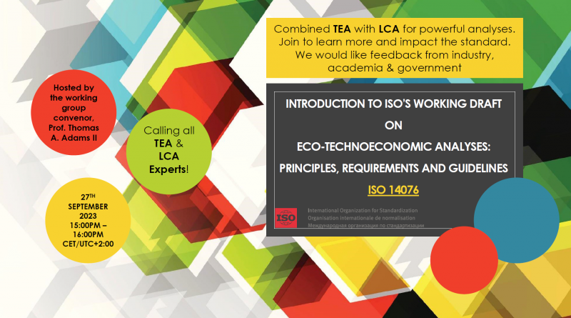 Tomorrow: Webinar on new Eco-Technoeconomic Analysis (eTEA) specification ISO 14076